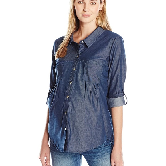 Everly Grey Batina Maternity Indigo Chambray top - Picture 1 of 4